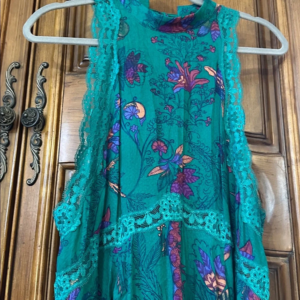 Free People Teal and Purple Floral She Moves Oversized Sleeveless Mini Chemise - Picture 11 of 15